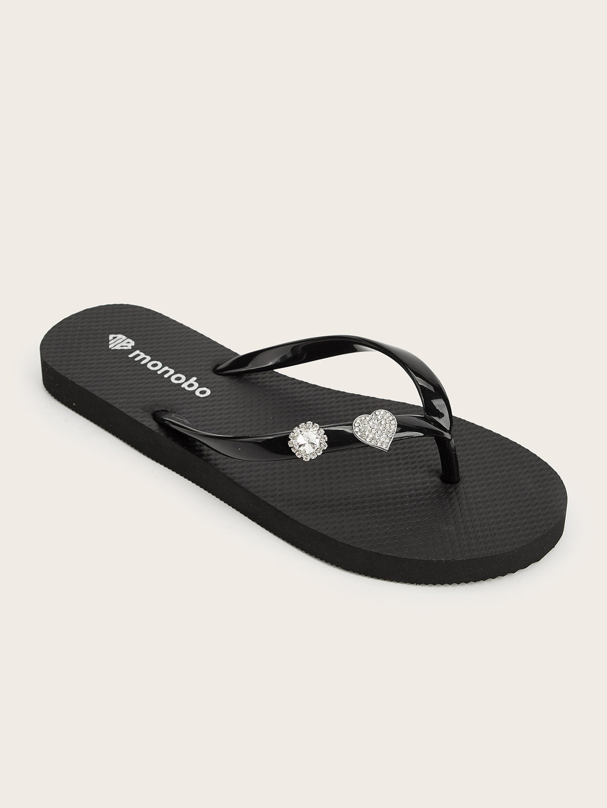 Rounded Flat Heel Flip-Flops with Heart and Circle Diamonds