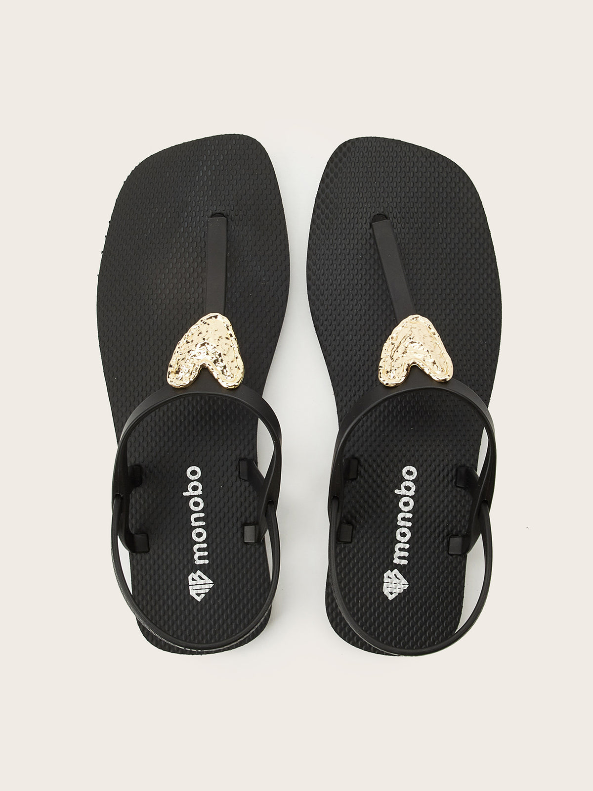 Squared T-Strap Sandals with Golden Heart