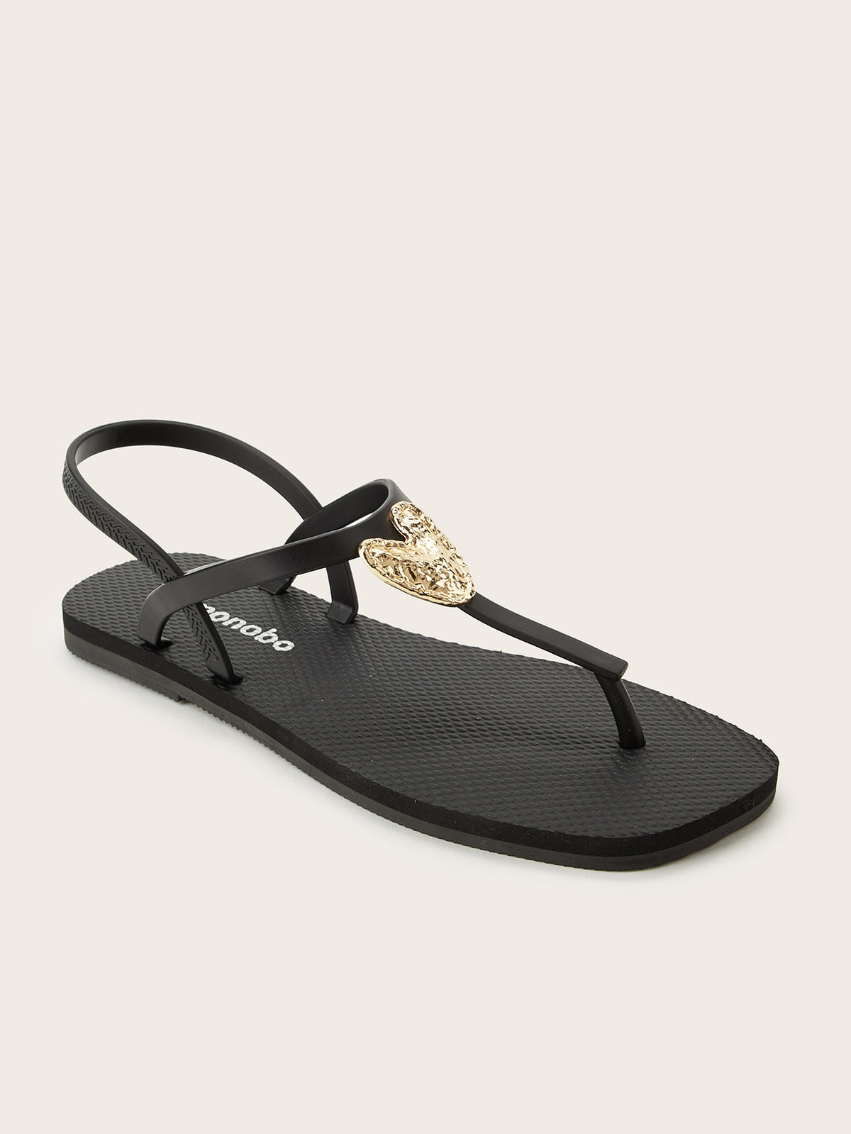 Squared T-Strap Sandals with Golden Heart