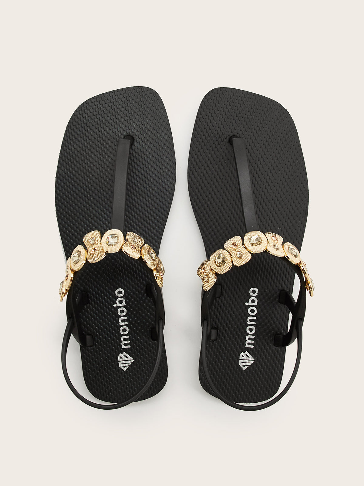 Squared T-Strap Sandals with Gold Square & Oval