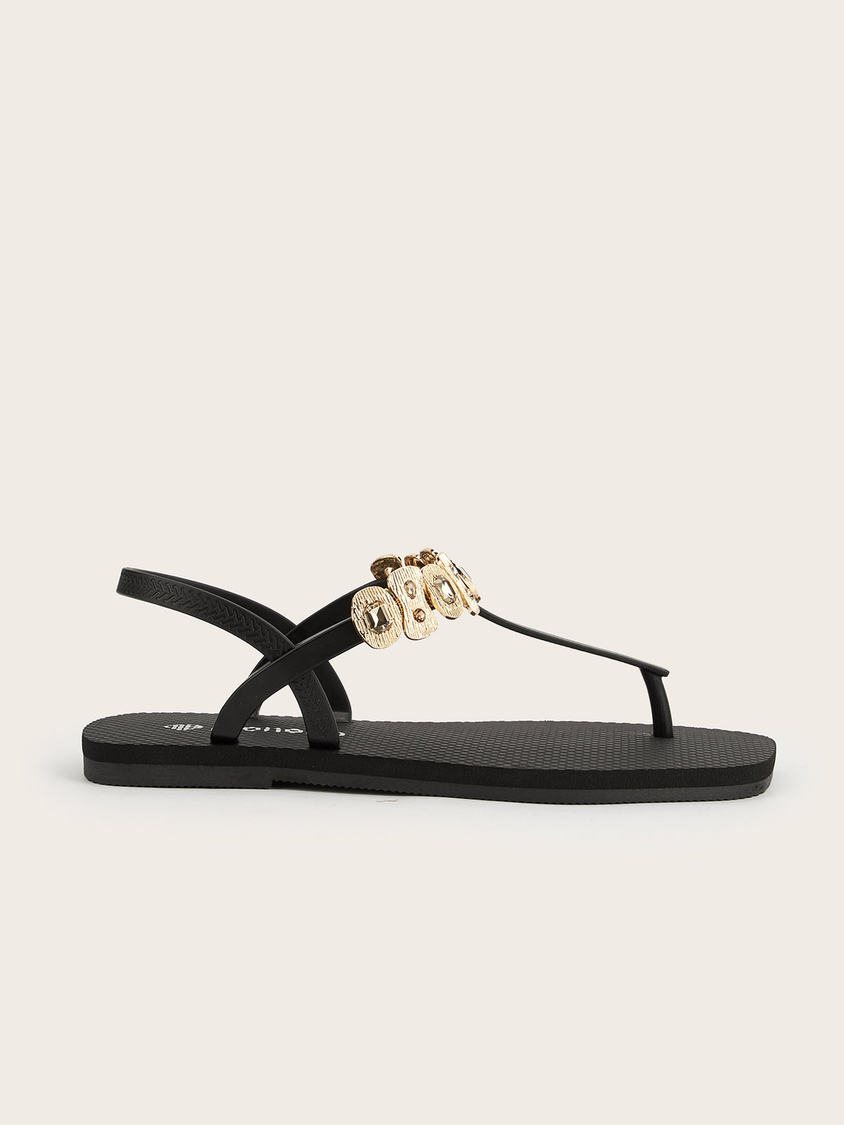 Squared T-Strap Sandals with Gold Square & Oval