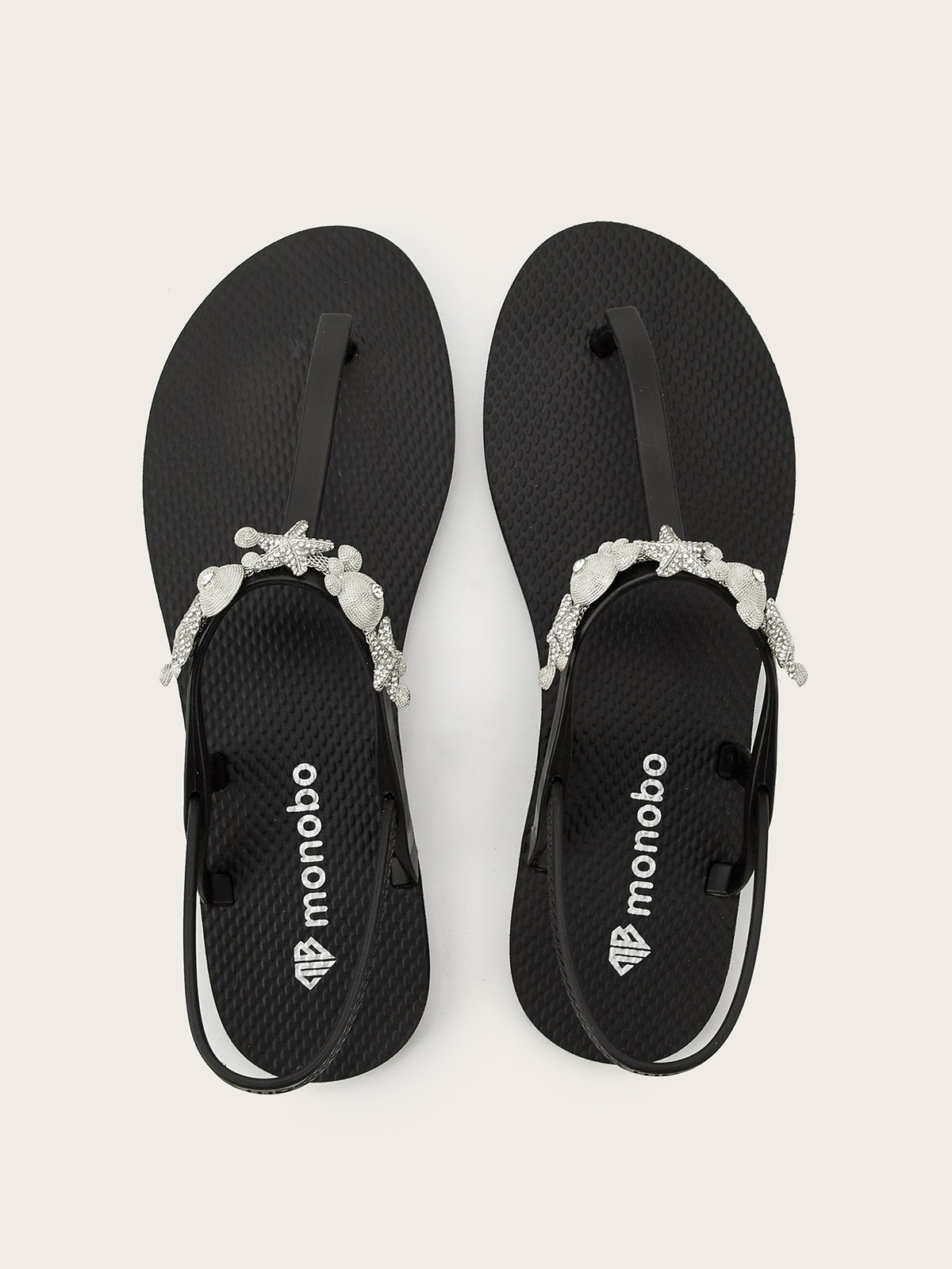 Rounded T-Strap Sandals with silver Sea Star Pearl