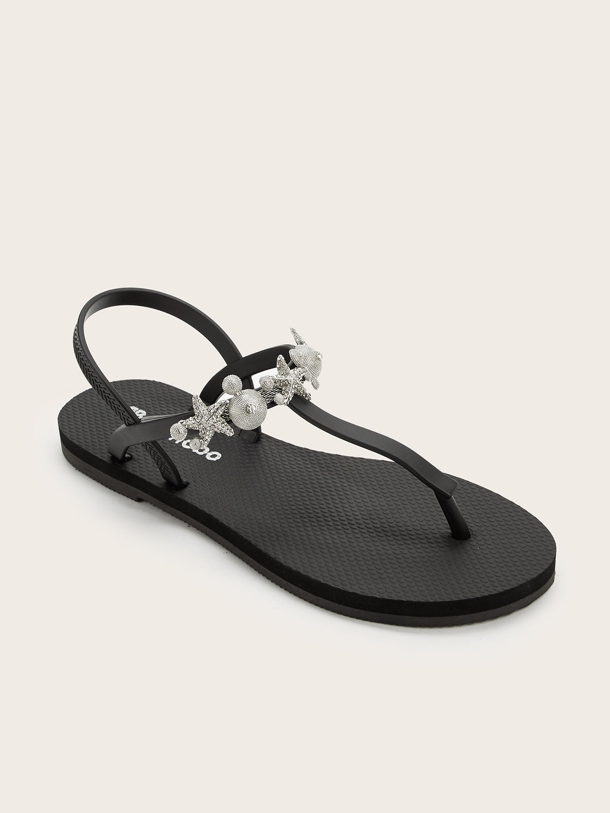 Rounded T-Strap Sandals with silver Sea Star Pearl