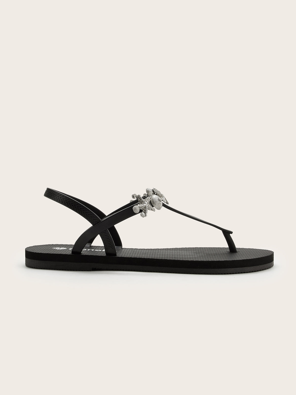 Rounded T-Strap Sandals with silver Sea Star Pearl