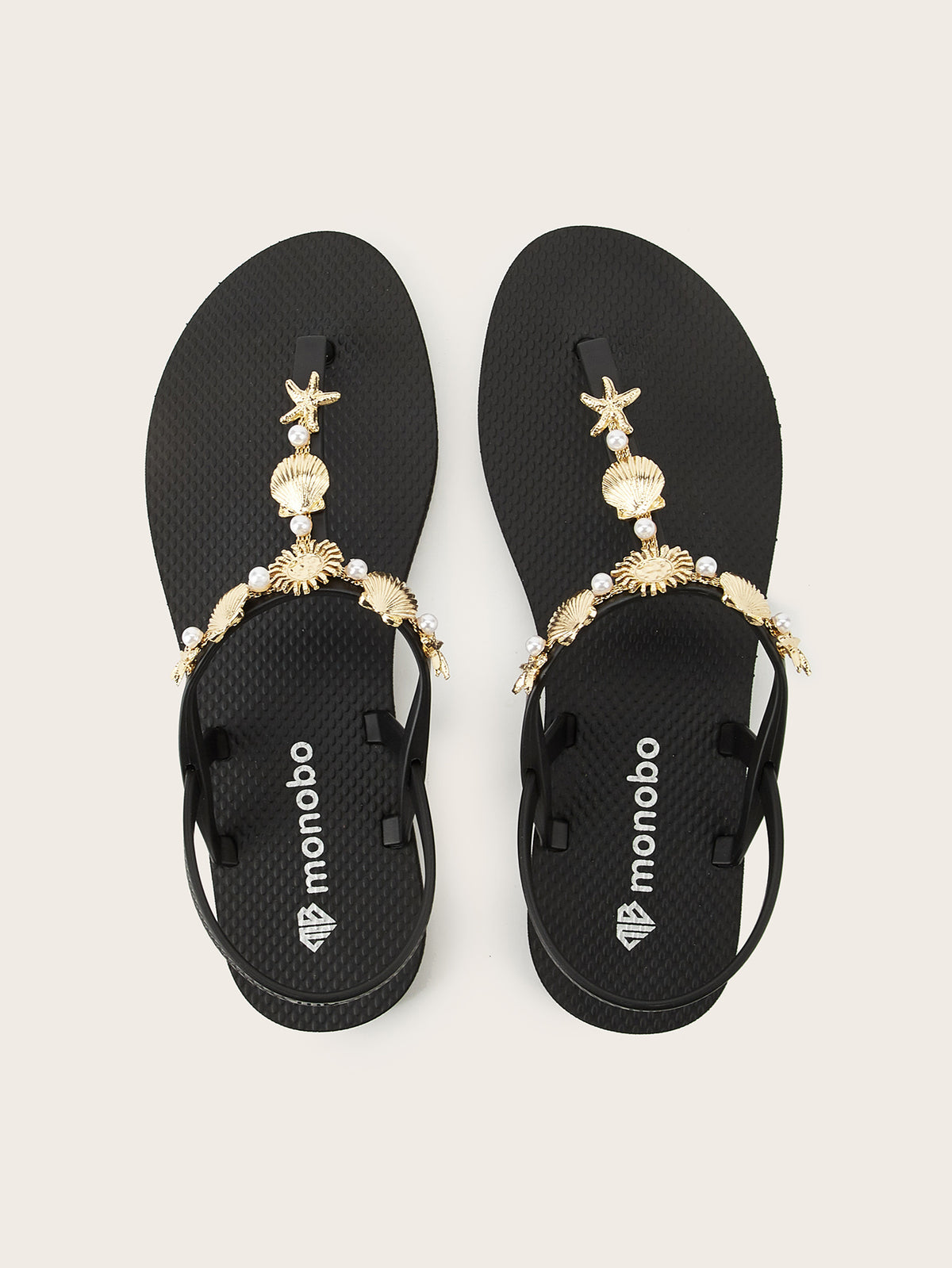 Rounded T-Strap sandals with Golden Sea Star Pearl