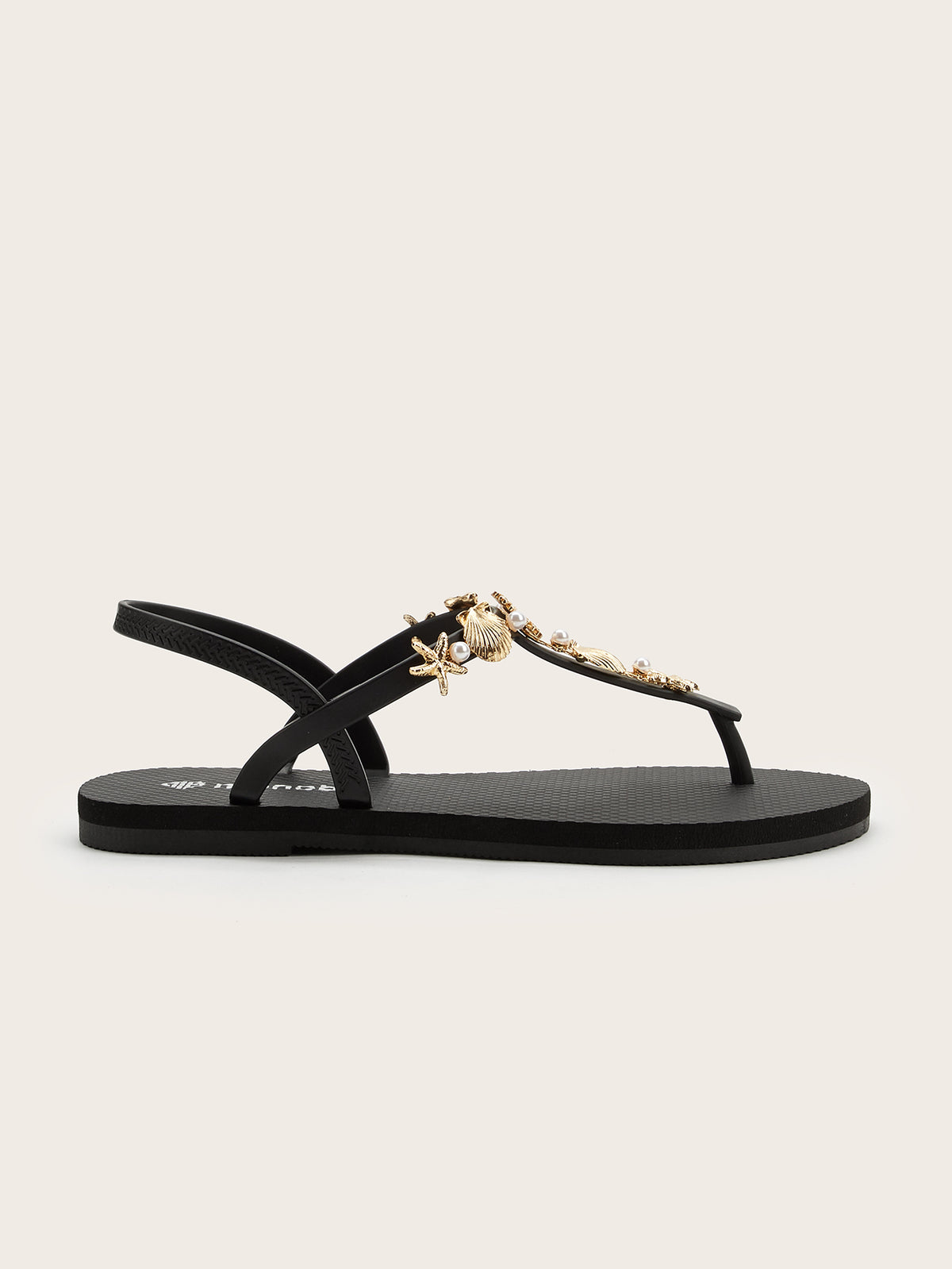 Rounded T-Strap sandals with Golden Sea Star Pearl