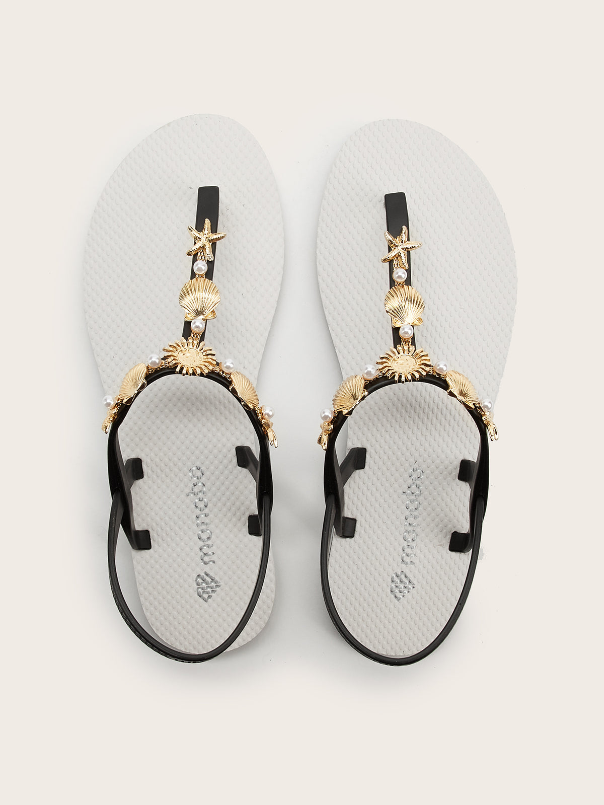 Rounded T-Strap sandals with Golden Sea Star Pearl
