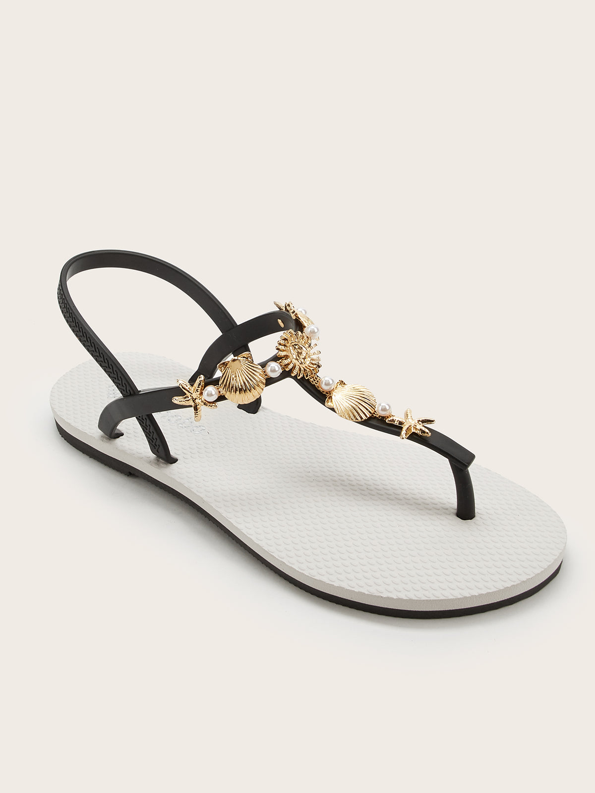 Rounded T-Strap sandals with Golden Sea Star Pearl