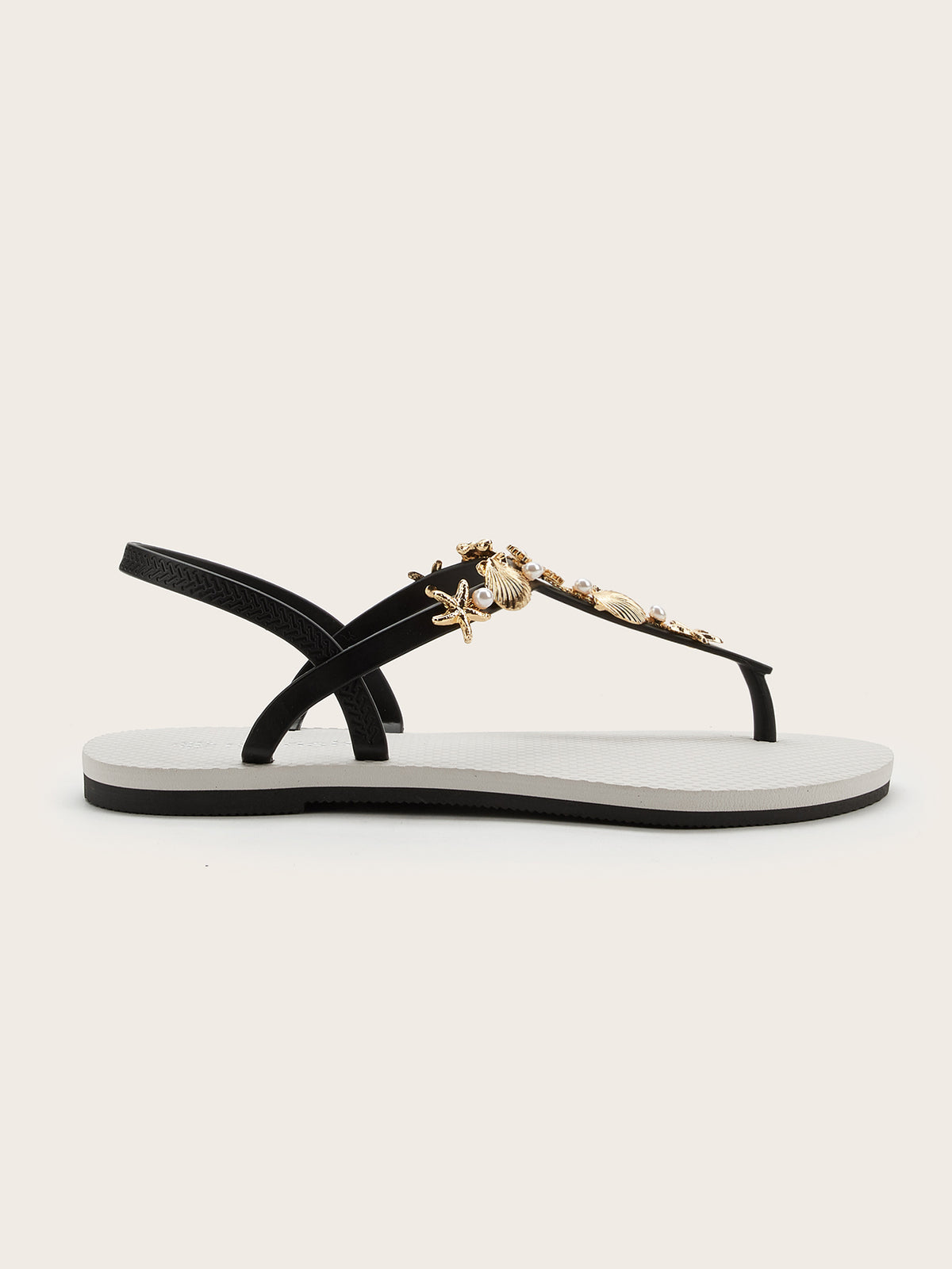 Rounded T-Strap sandals with Golden Sea Star Pearl
