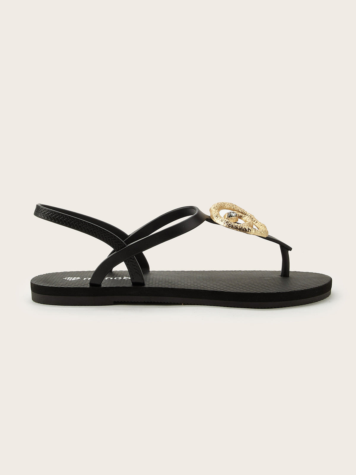 Rounded T-Strap Sandals with Diamond Snake Deco