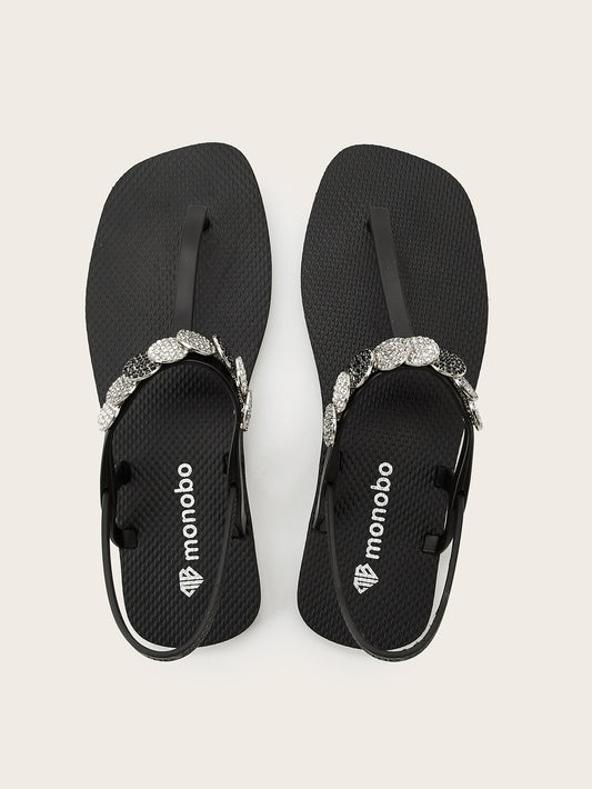 Squared T-Strap Sandals with Tricolor Round-Cake Marble Series