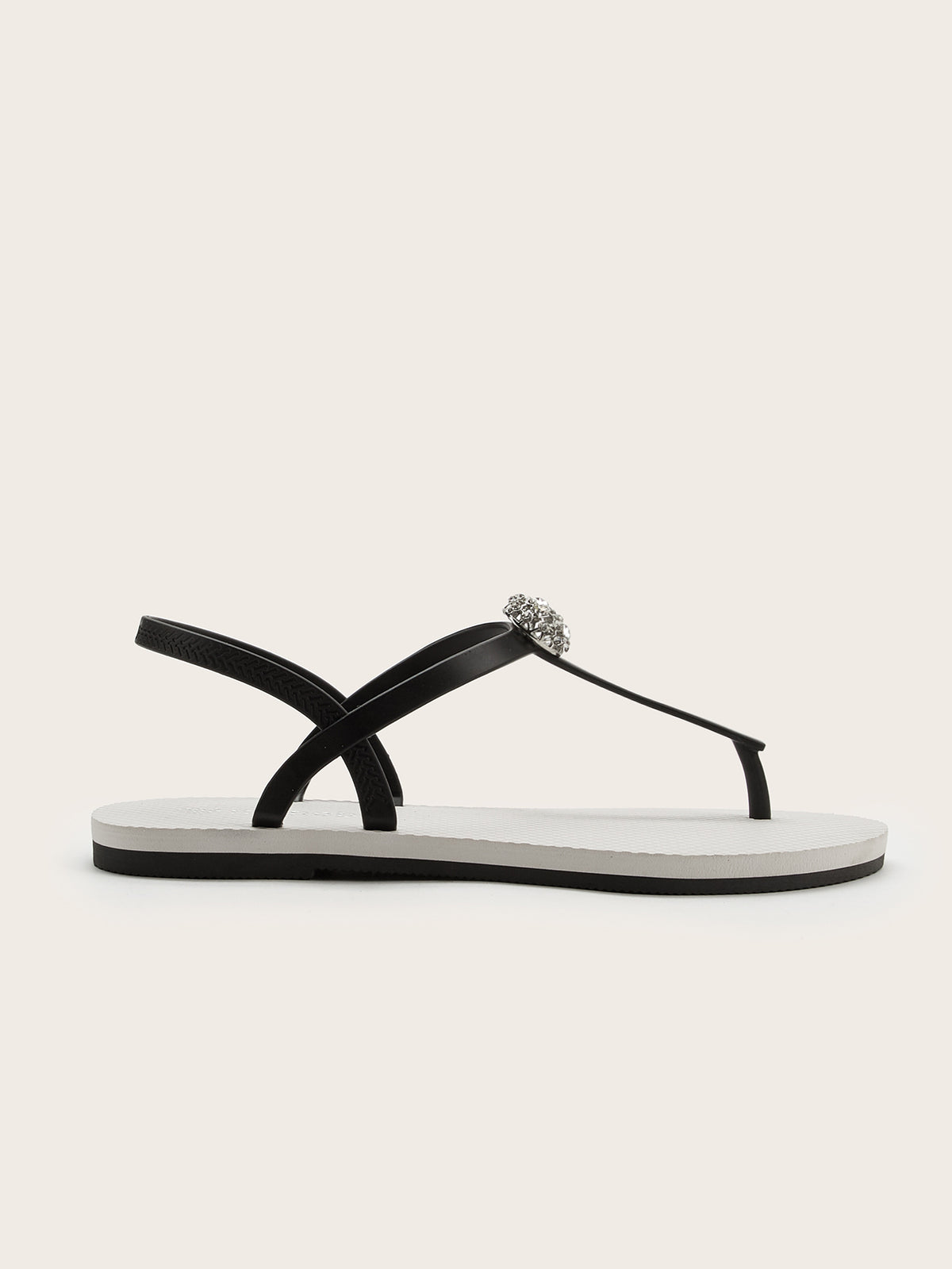 Rounded T-Strap Sandals with Dome Hollowed-Out Square-Round Stone