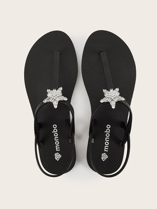 Rounded T-Strap Sandals with Snowflake Star