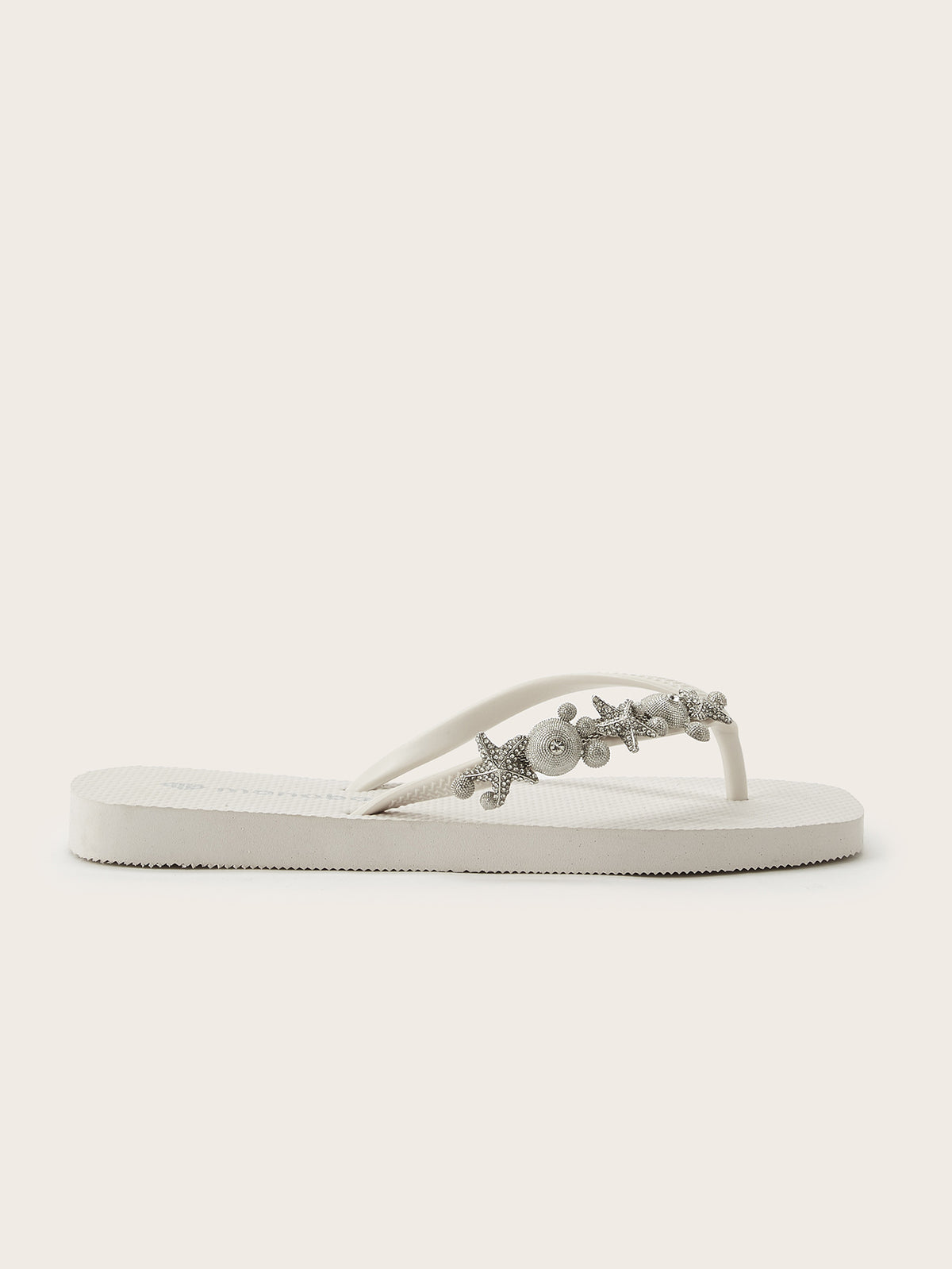 Squared Flat-Heel Flip-Flops with Silver Starfish Shell Pearl