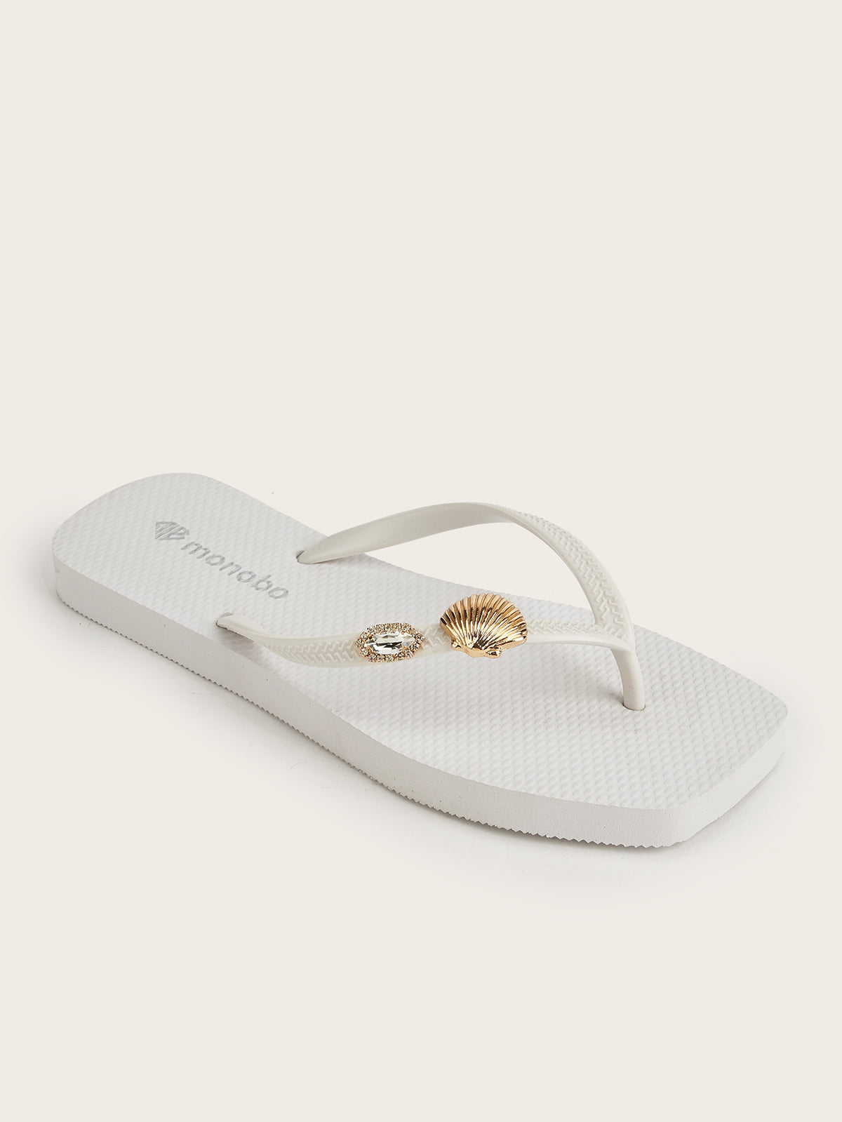 Squared Flat Heel  Flip-Flops with Golden Starfish Shell Sea Star