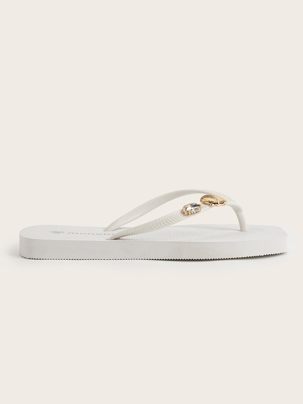 Squared Flat Heel  Flip-Flops with Golden Starfish Shell Sea Star