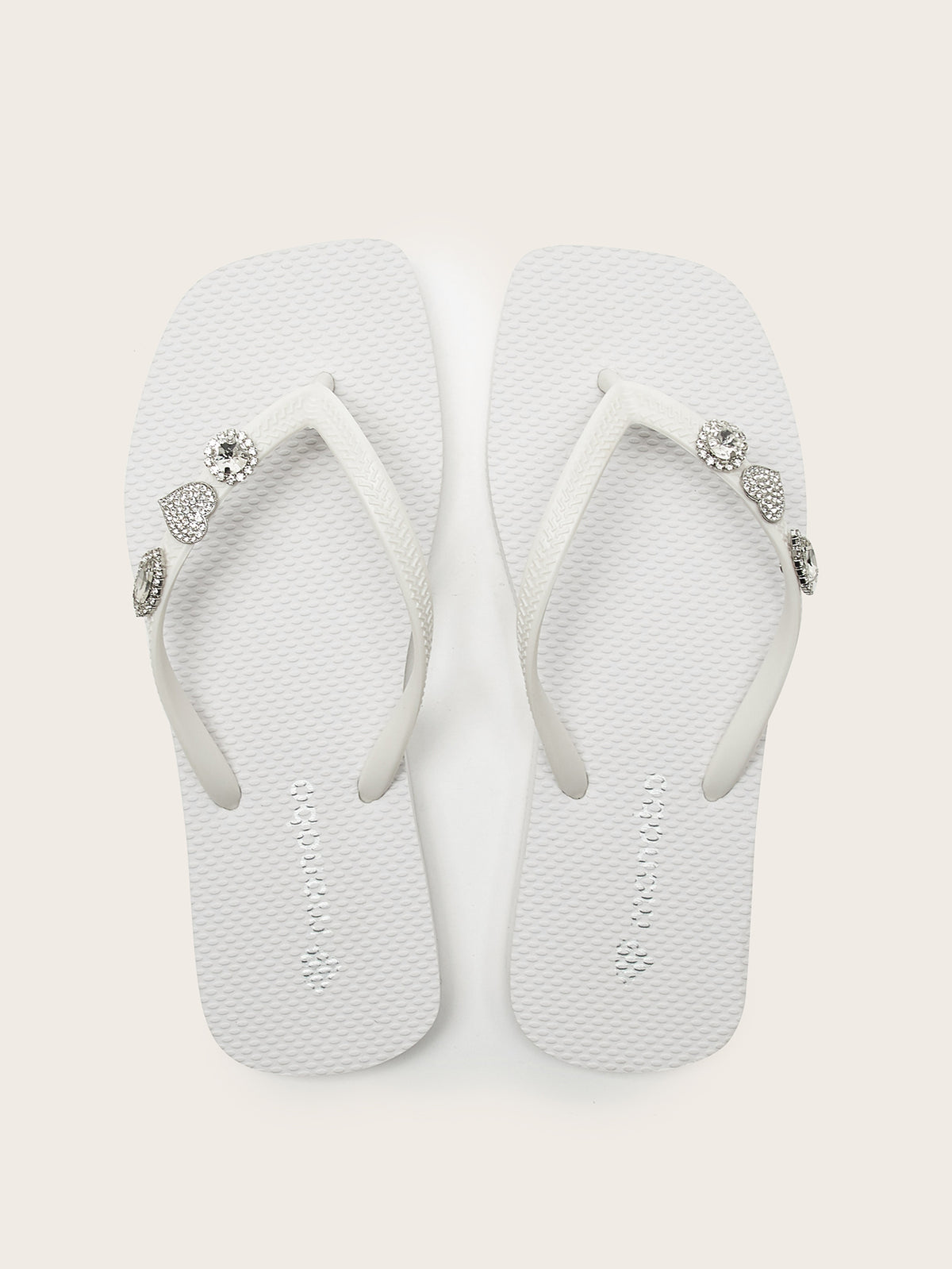Squared Flat Heel  Flip-Flops with Silver 3 Diamonds