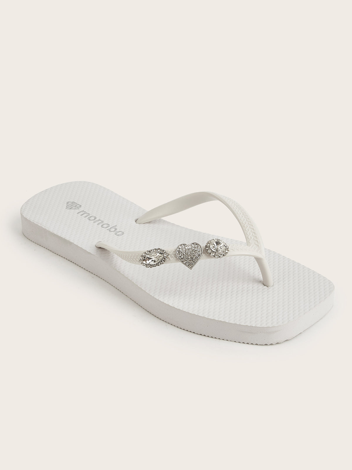 Squared Flat Heel  Flip-Flops with Silver 3 Diamonds