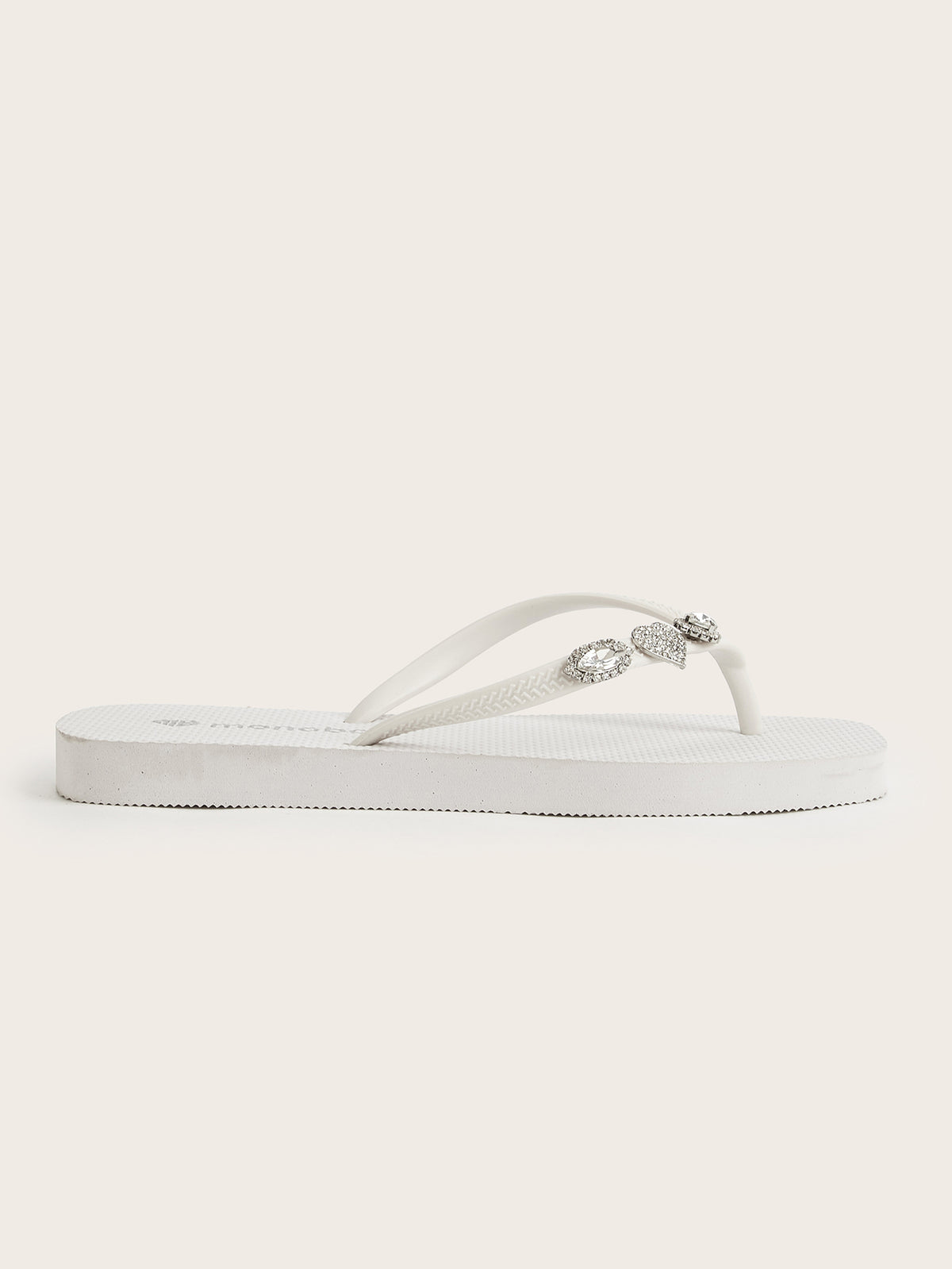 Squared Flat Heel  Flip-Flops with Silver 3 Diamonds