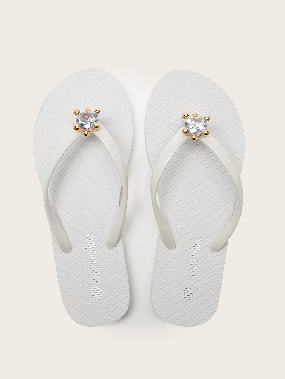Rounded Flat Heel Flip-Flops with Gold Base Zircon Diamond