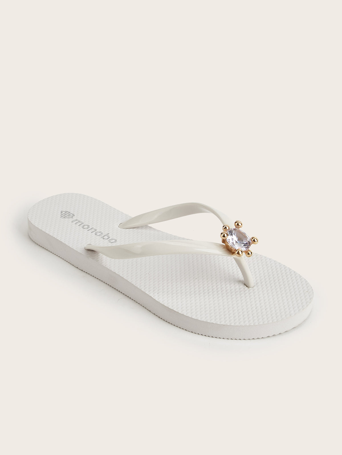 Rounded Flat Heel Flip-Flops with Gold Base Zircon Diamond