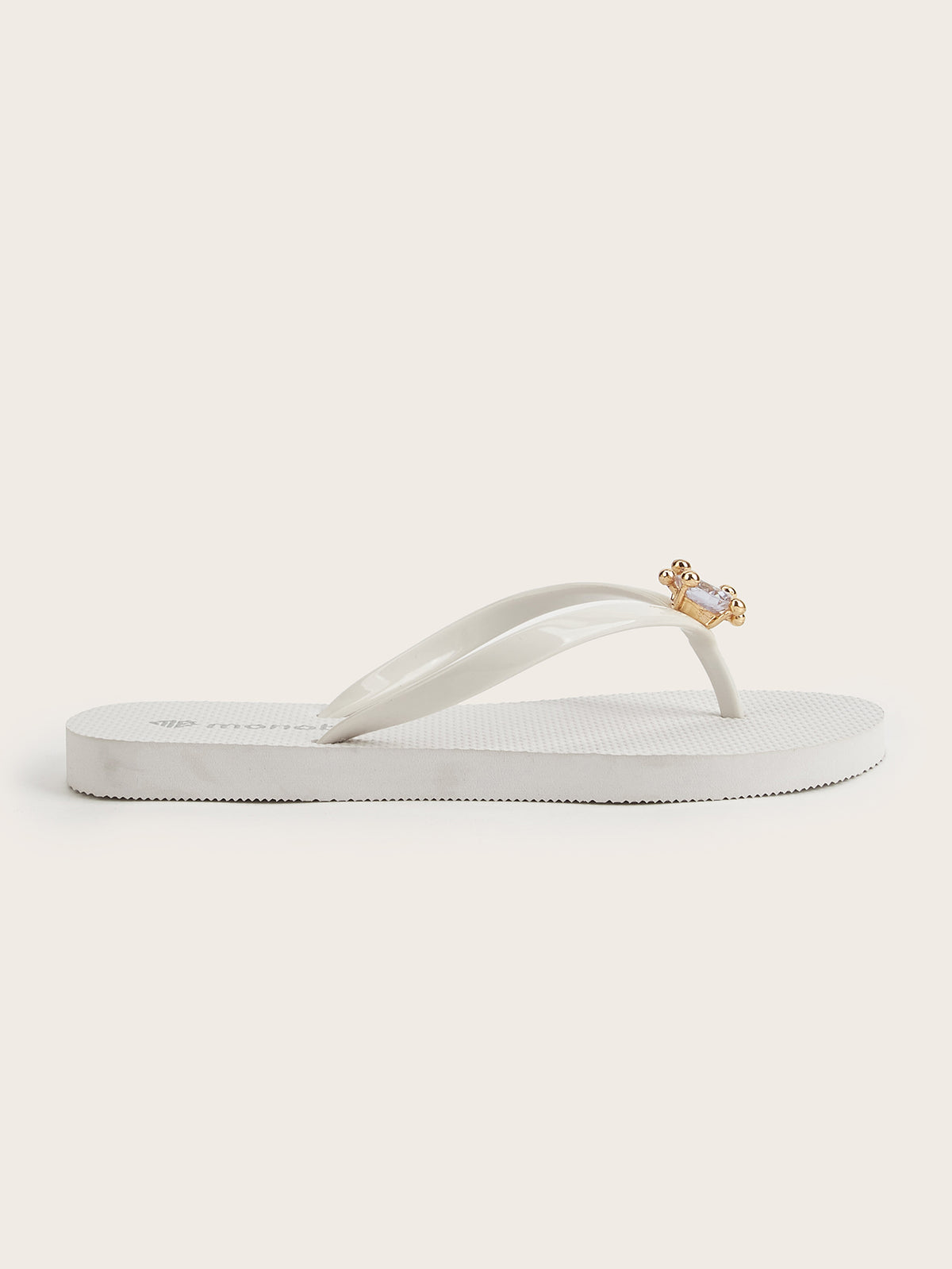 Rounded Flat Heel Flip-Flops with Gold Base Zircon Diamond