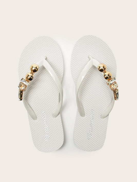 Rounded Flat-Heel Flip-Flops with Yellow Diamond Combination
