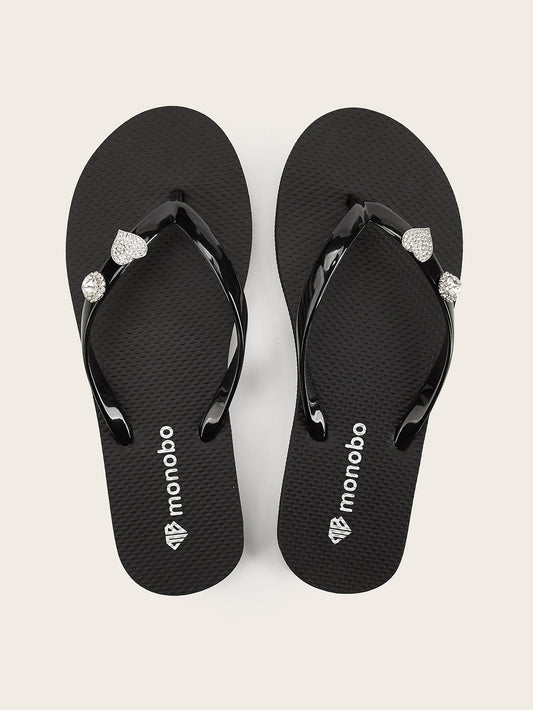 Rounded Flat Heel Flip-Flops with Heart and Circle Diamonds