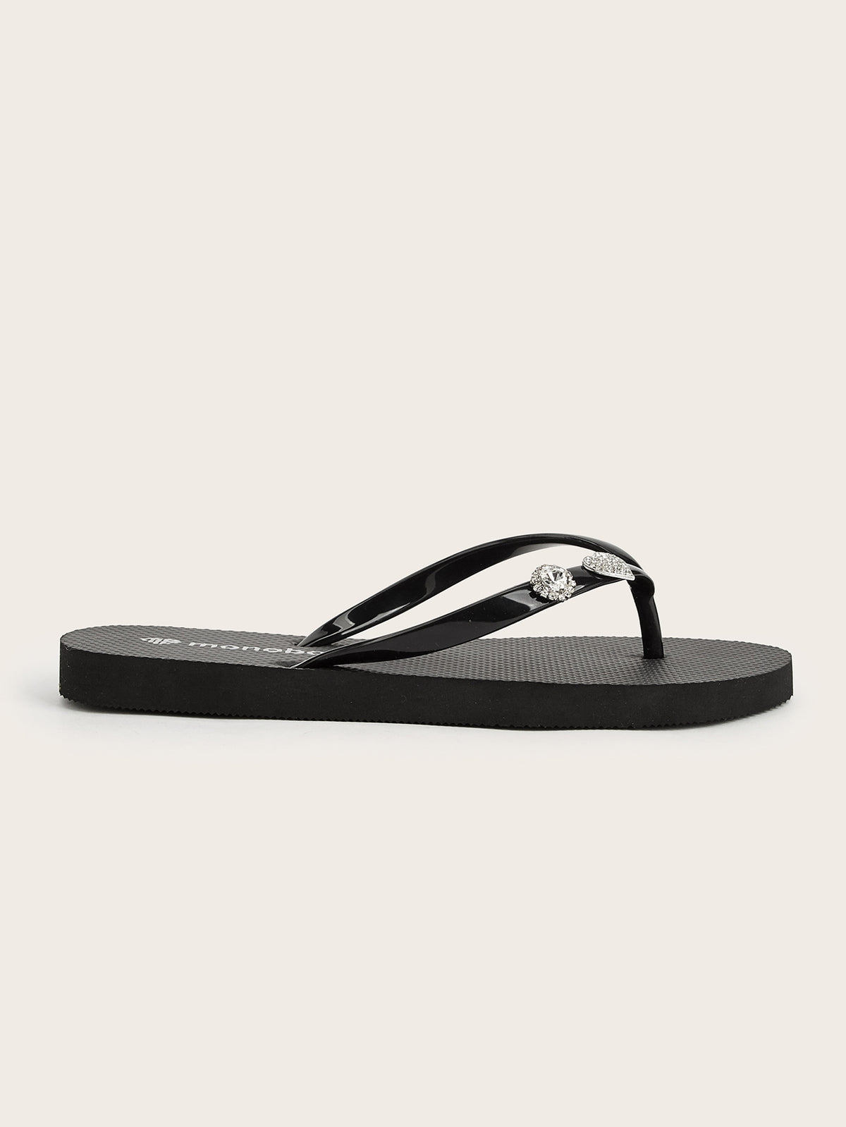 Rounded Flat Heel Flip-Flops with Heart and Circle Diamonds