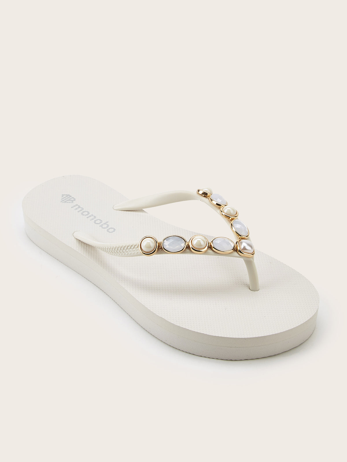 Rounded Mid-Heel Flip-Flops with Two-Tone Oval Pearl