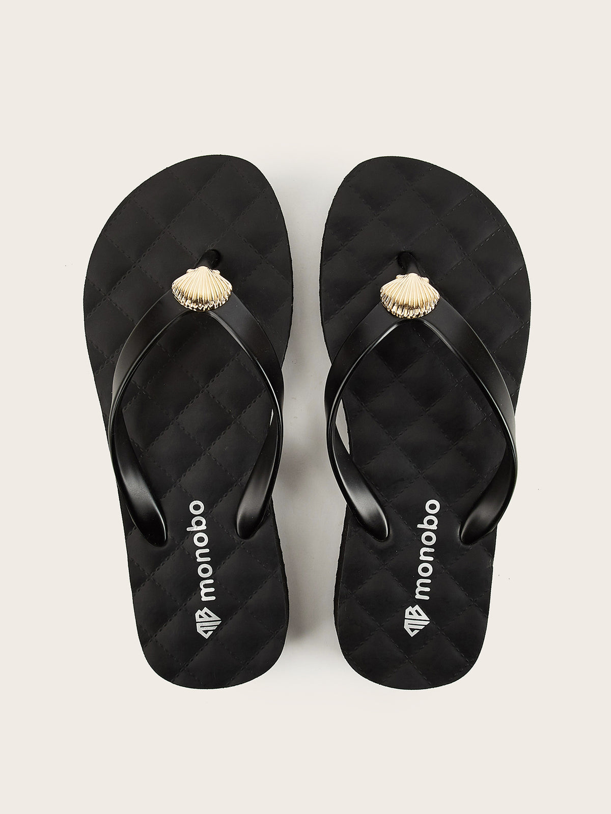 Rounded Grid Mid-Heel  Flip-Flops with Golden Scallop