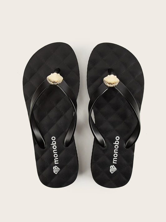 Rounded Grid Mid-Heel  Flip-Flops with Golden Scallop