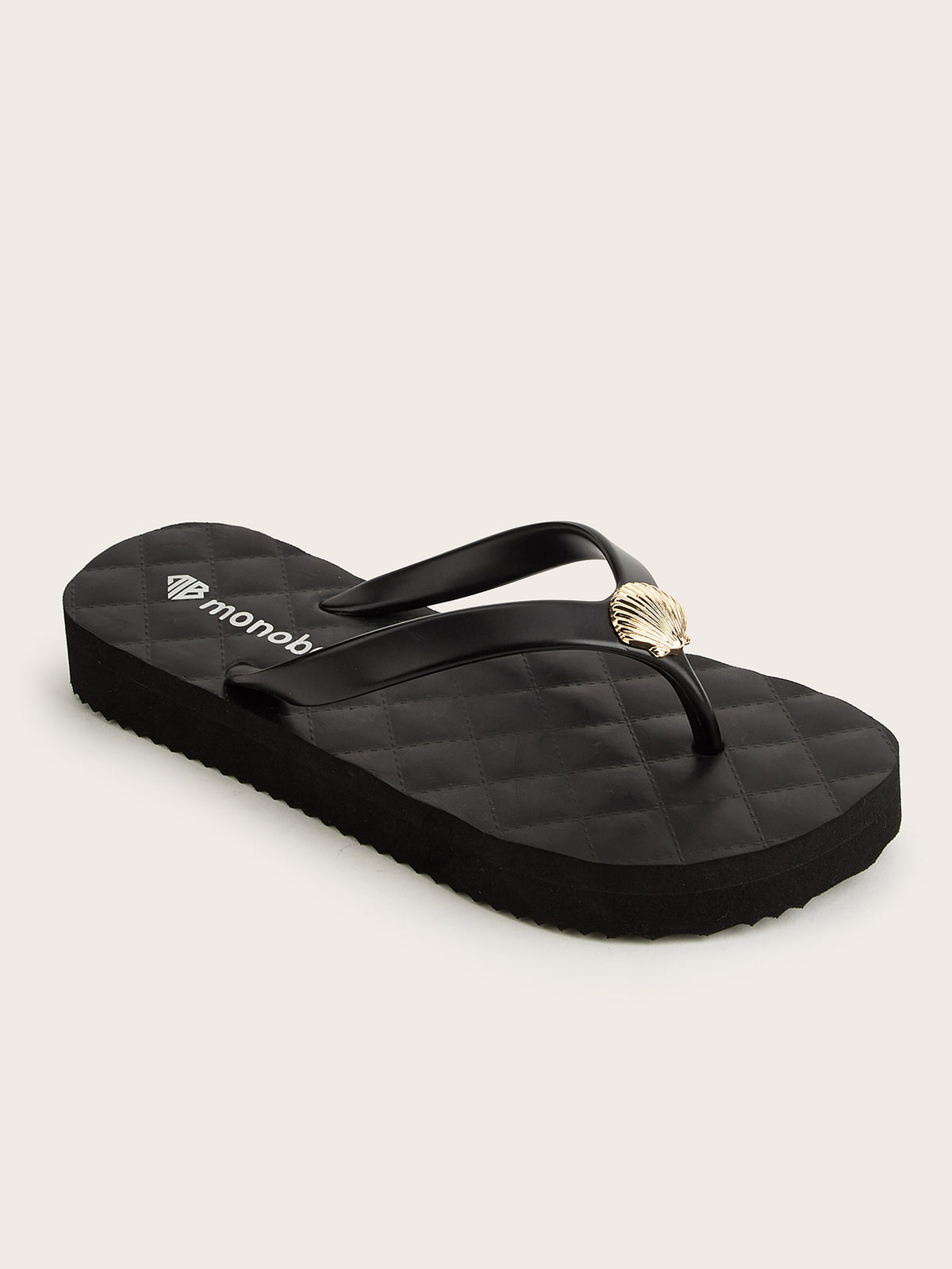 Rounded Grid Mid-Heel  Flip-Flops with Golden Scallop
