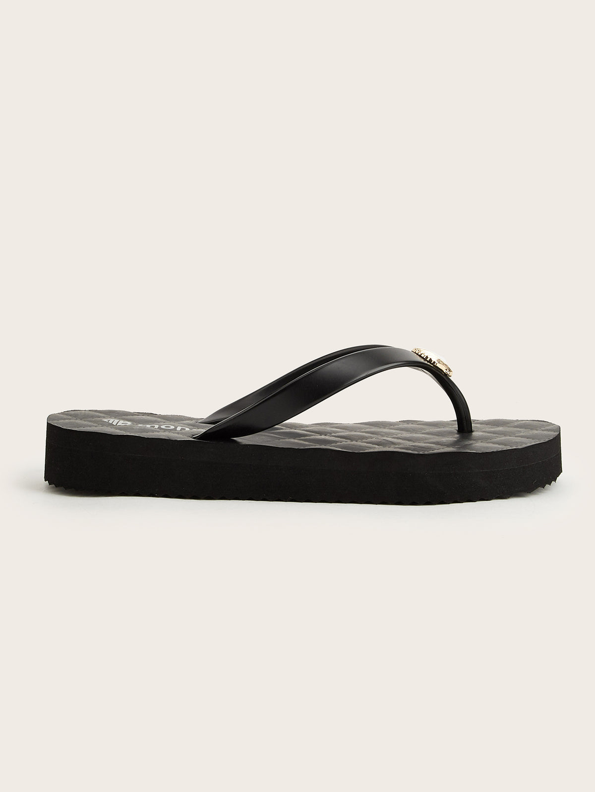 Rounded Grid Mid-Heel  Flip-Flops with Golden Scallop