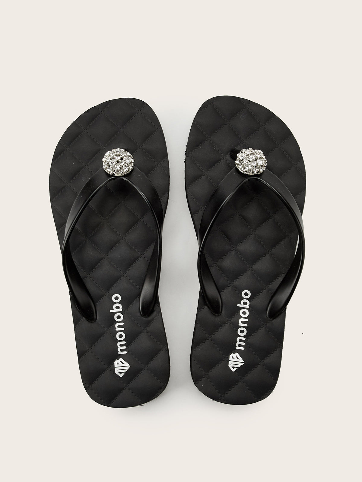Rounded Grid Mid-Heel  Flip-Flops with Dome Hollow-Out Stone