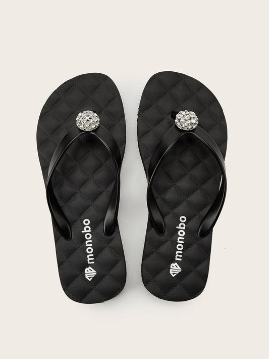 Rounded Grid Mid-Heel  Flip-Flops with Dome Hollow-Out Stone