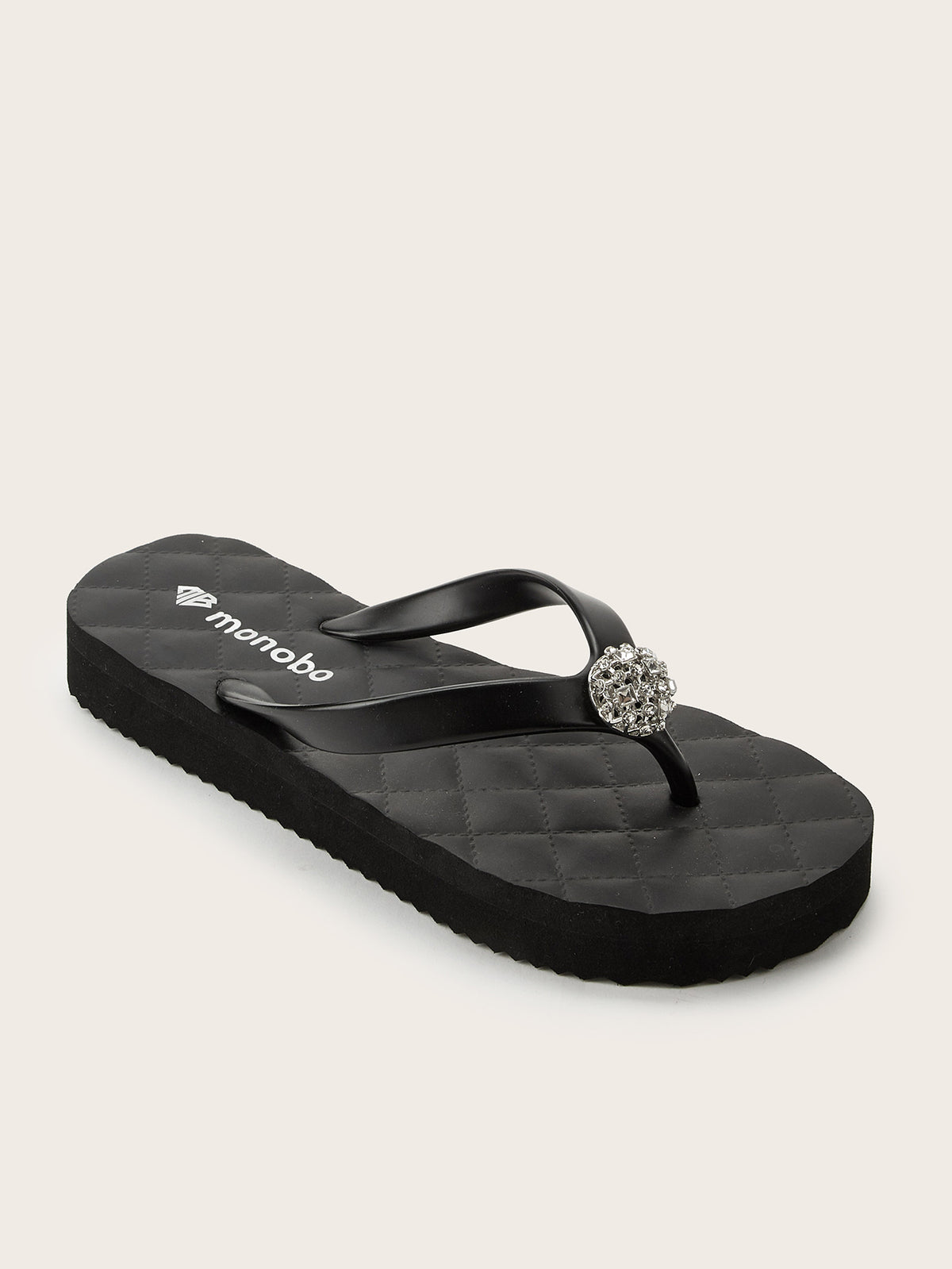 Rounded Grid Mid-Heel  Flip-Flops with Dome Hollow-Out Stone