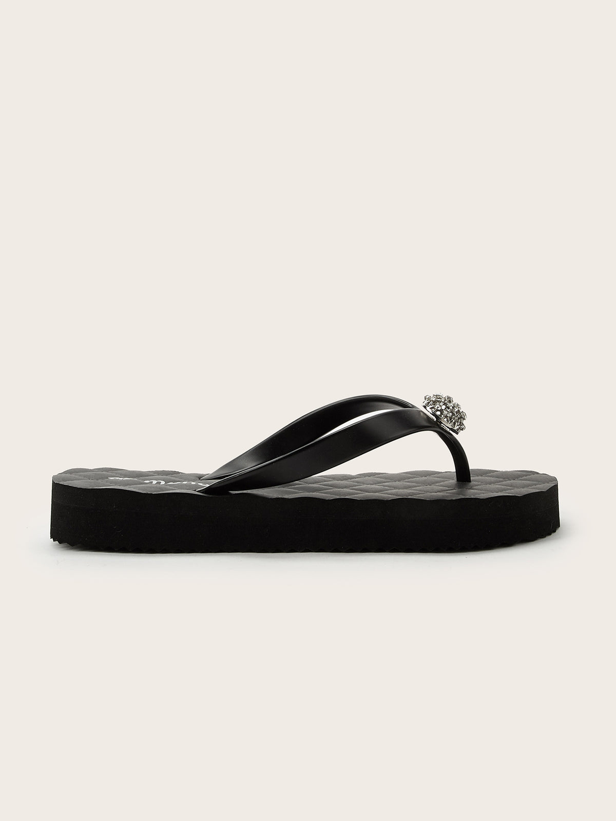 Rounded Grid Mid-Heel  Flip-Flops with Dome Hollow-Out Stone