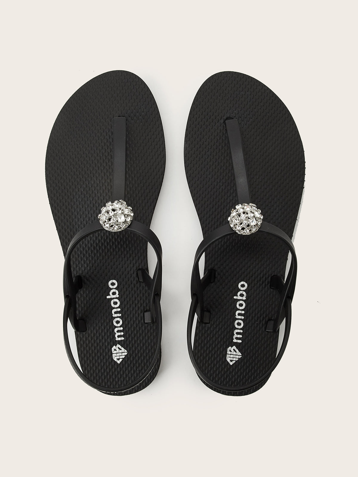 Rounded T-Strap Sandals with Dome Hollowed-Out Square-Round Stone