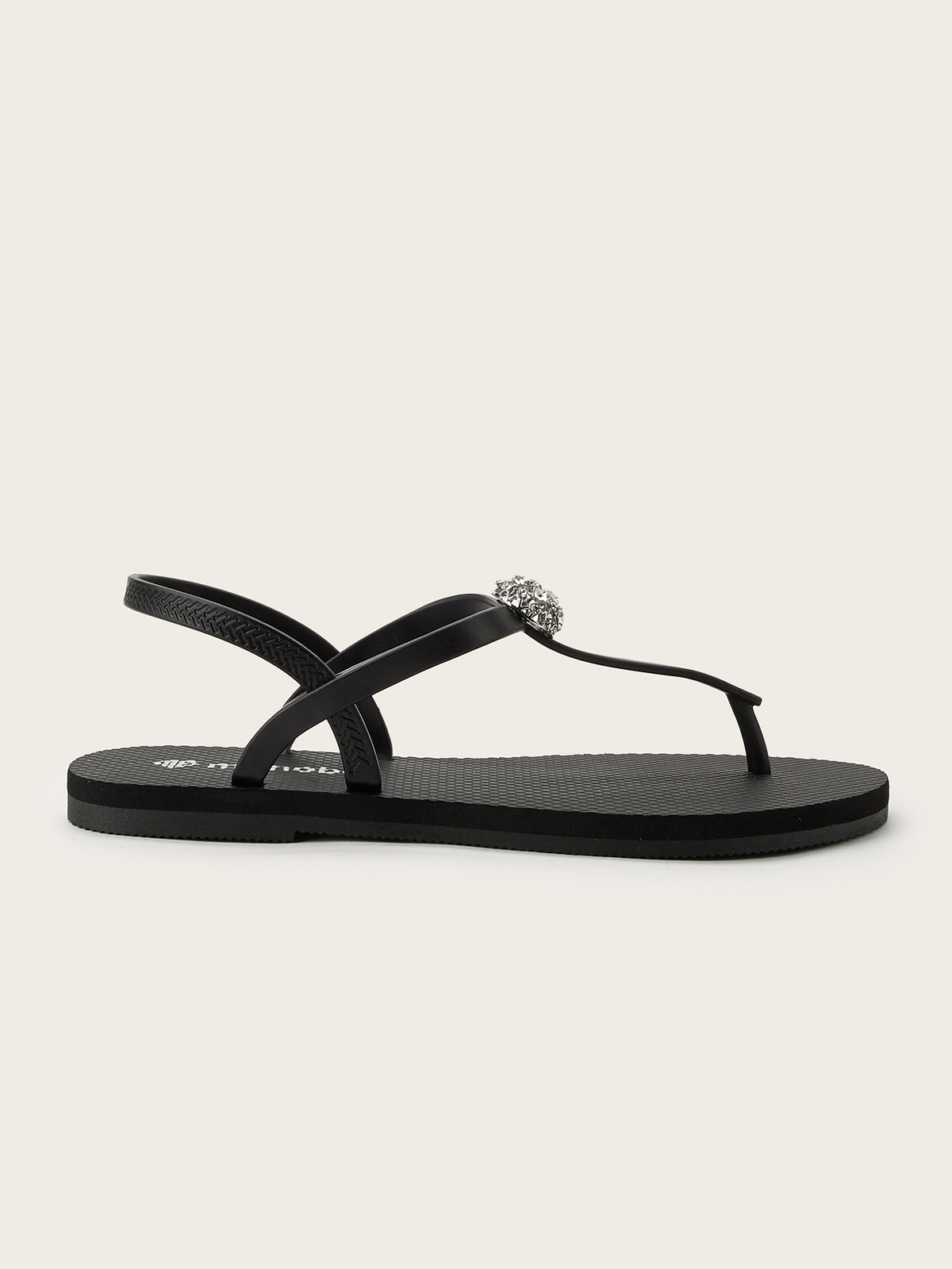 Rounded T-Strap Sandals with Dome Hollowed-Out Square-Round Stone