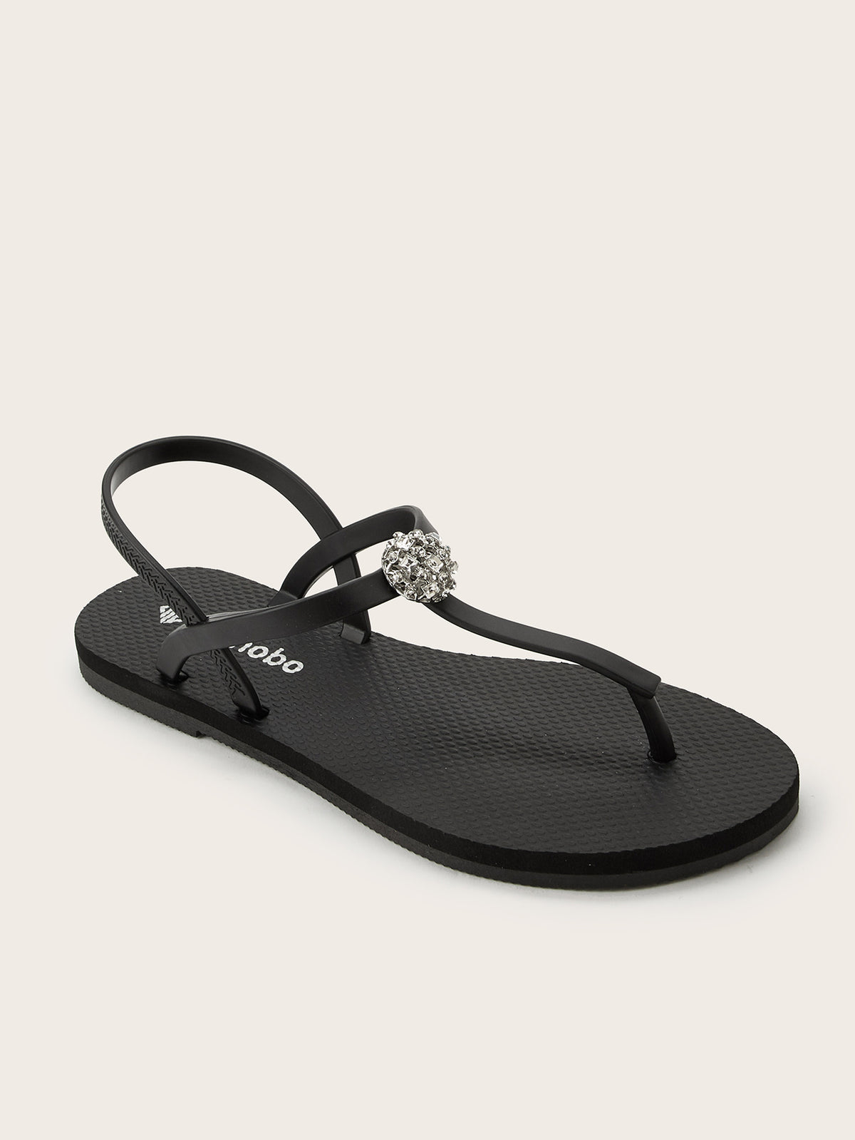 Rounded T-Strap Sandals with Dome Hollowed-Out Square-Round Stone
